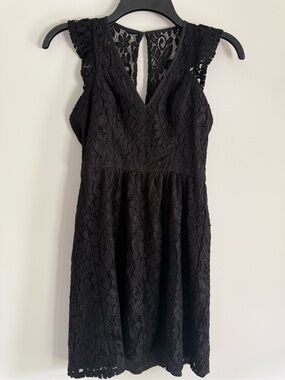 BCBGeneration Black Lace V Neck  Flutter Sleeve Mini Dress